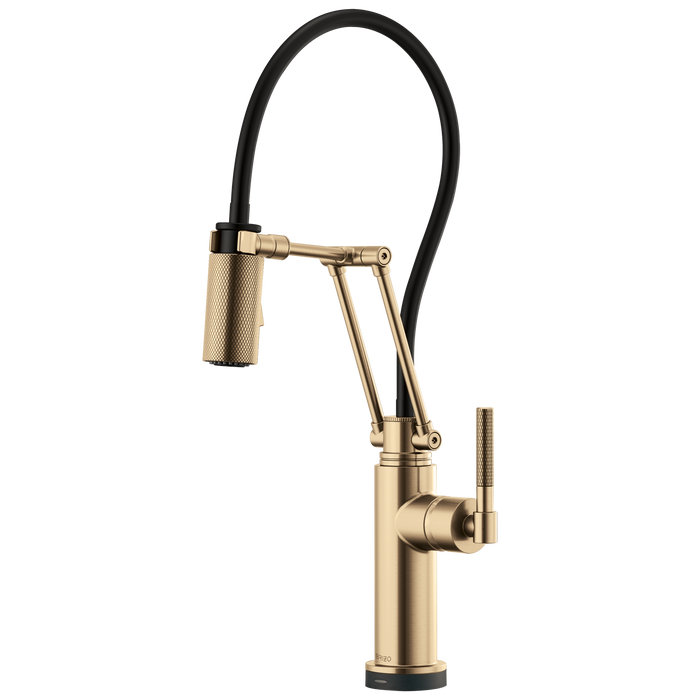 Brizo Litze 64243LF SmartTouch Articulating Kitchen Faucet with Knurled Handle, luxe gold
