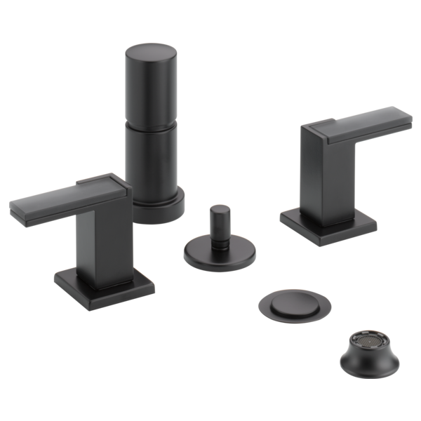 Brizo Siderna HL5382 Widespread Lavatory and Bidet Solar Gray Glass Lever Handle Kit, matte black - view 2