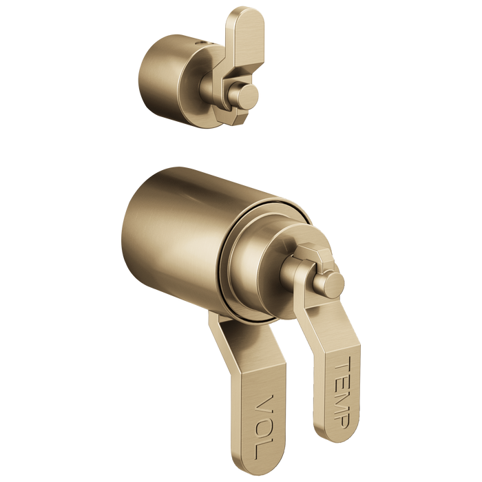 Brizo Litze HL7534 TempAssure Thermostatic Valve With Integrated Diverter Industrial Lever Handle Kit, luxe gold