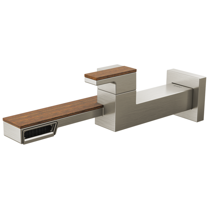 Brizo Frank Lloyd Wright T65722LF Single-Handle Wall Mount Lavatory Faucet 1.2 GPM, luxe nickel teak wood