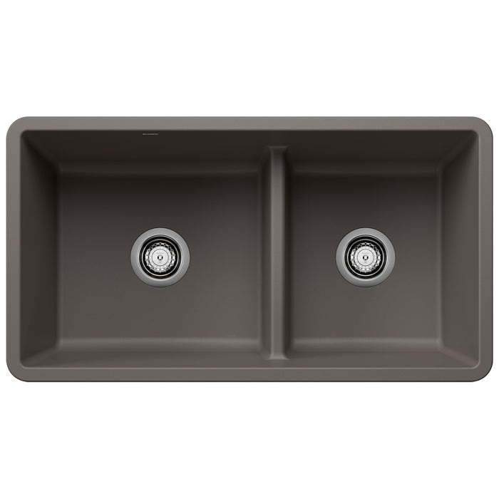 BLANCO 443117 Precis Reversible 1-3/4 Double Bowl Kitchen Sink with Low Divide - Volcano Gray