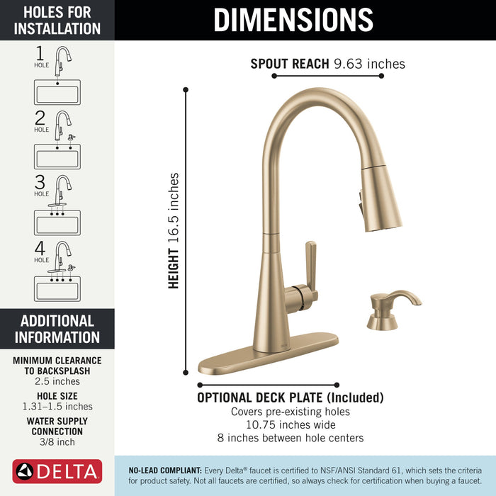 Delta Boyd 19893Z Single Handle Pull-Down Kitchen Faucet with Soap Dispenser and ShieldSpray Technology, champagne bronze...