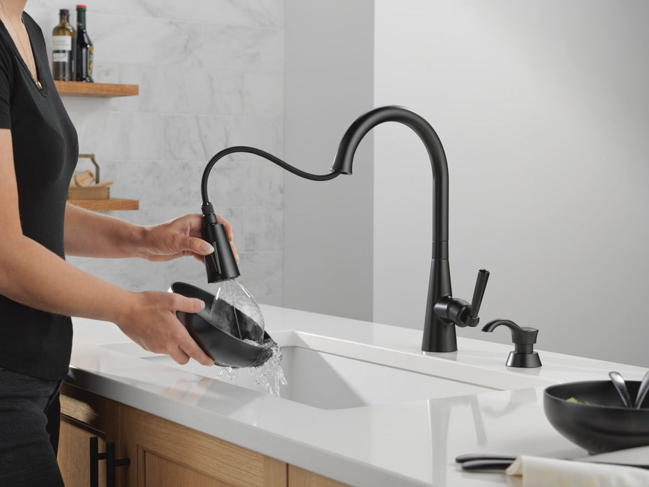 Delta Boyd 19893Z Single Handle Pull-Down Kitchen Faucet with Soap Dispenser and ShieldSpray Technology, matte black - view 5