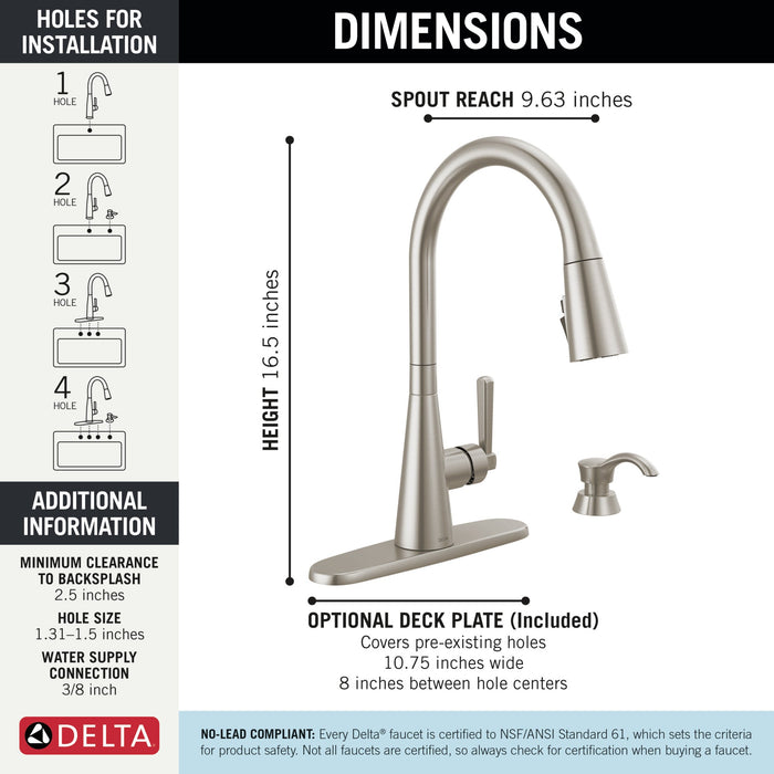 Delta Boyd 19893Z Single Handle Pull-Down Kitchen Faucet with Soap Dispenser and ShieldSpray Technology, spotshield...