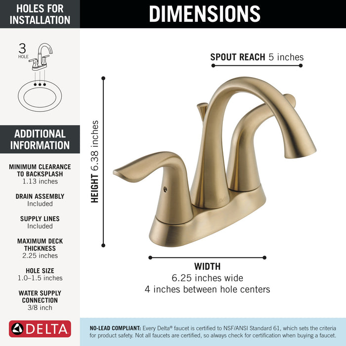 Delta Lahara 2538 Two Handle Centerset Bathroom Faucet, champagne bronze - view 4