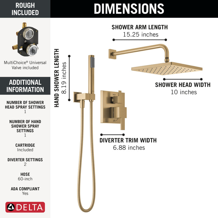 Delta Modern 342701 Monitor 14 Series Shower with Raincan, Hand Shower & Rough Valve, champagne bronze - view 2