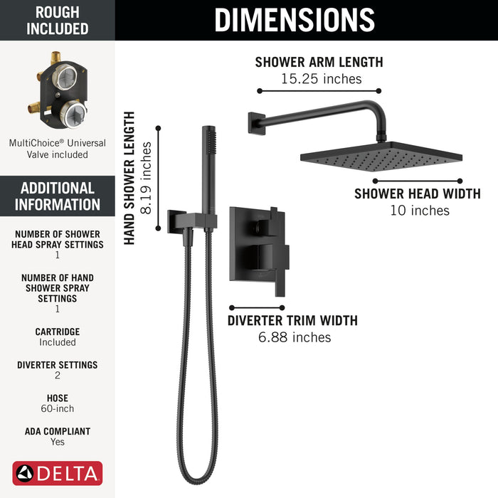Delta Modern 342701 Monitor 14 Series Shower with Raincan, Hand Shower & Rough Valve, matte black - view 2