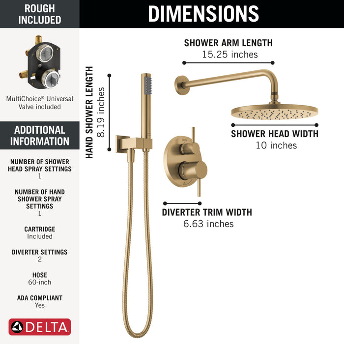 Delta Modern 342702 Monitor 14 Series Shower with Raincan, Hand Shower & Rough Valve, champagne bronze - view 2