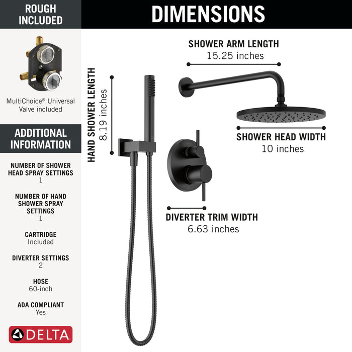 Delta Modern 342702 Monitor 14 Series Shower with Raincan, Hand Shower & Rough Valve, matte black - view 2