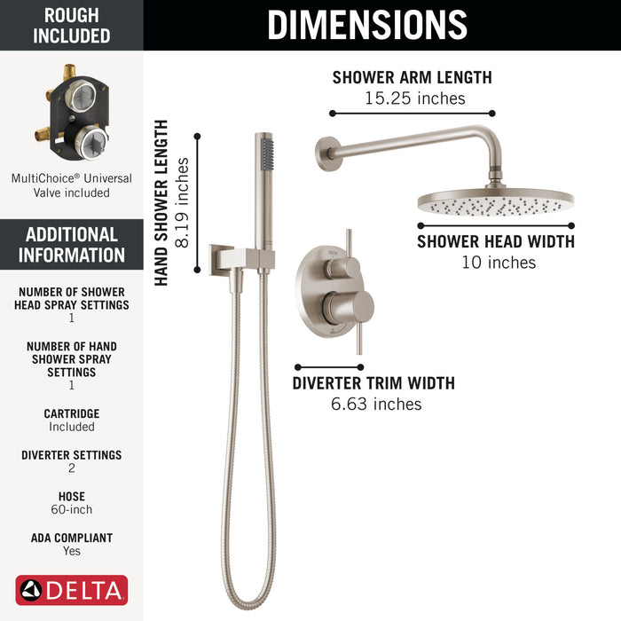 Delta Modern 342702 Monitor 14 Series Shower with Raincan, Hand Shower & Rough Valve, spotshield brushed nickel - view 2