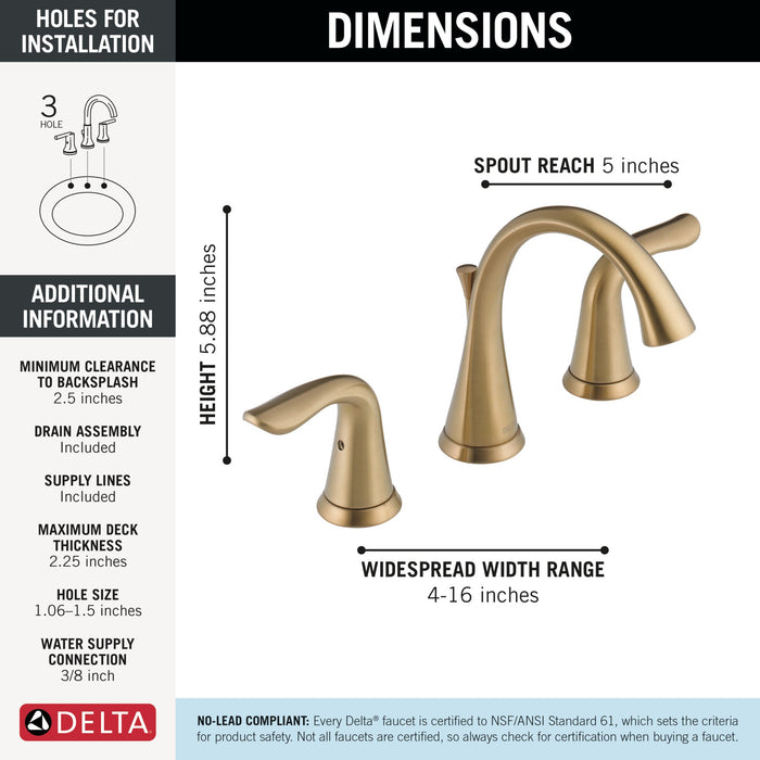 Delta Lahara 3538 Two Handle Widespread Bathroom Faucet, champagne bronze - view 5