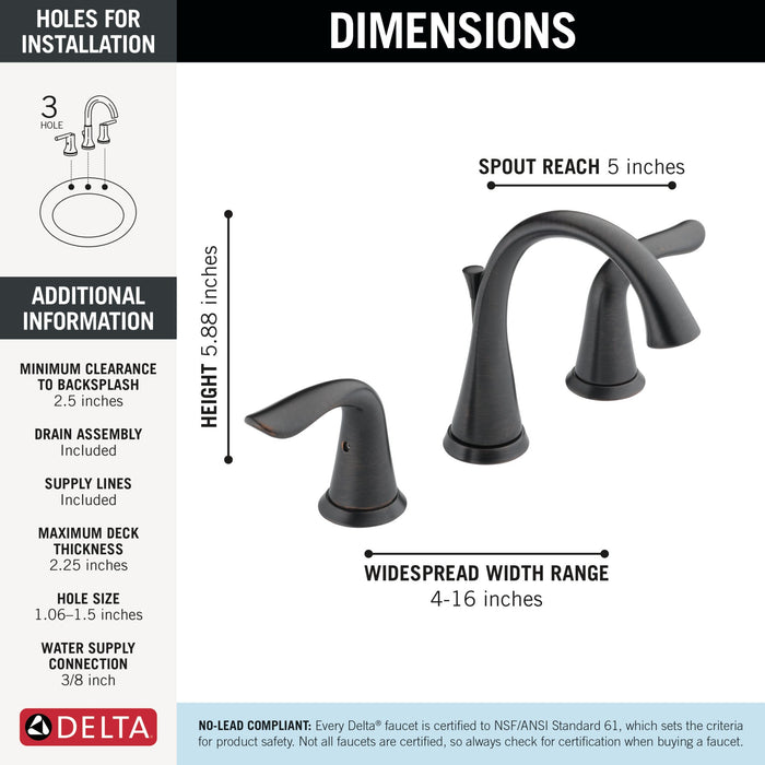 Delta Lahara 3538 Two Handle Widespread Bathroom Faucet, venetian bronze - view 4