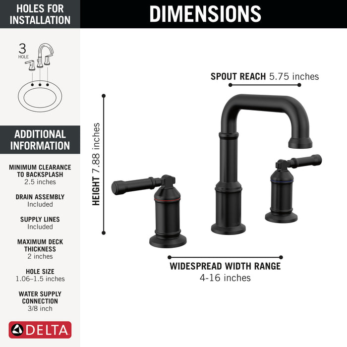 Delta Broderick 3584 Two Handle Widespread Bathroom Faucet, matte black - view 2
