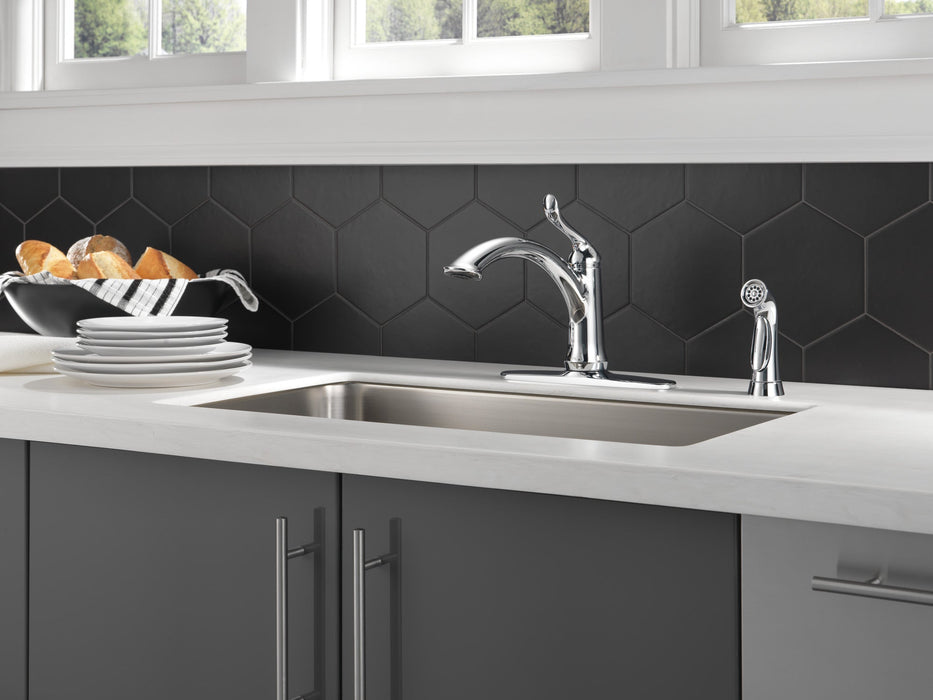 Delta Linden 4453 Single Handle Kitchen Faucet with Spray, chrome - view 2