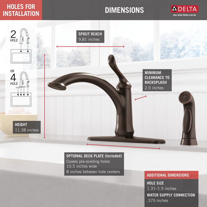 Delta Linden 4453 Single Handle Kitchen Faucet with Spray, venetian bronze - view 4