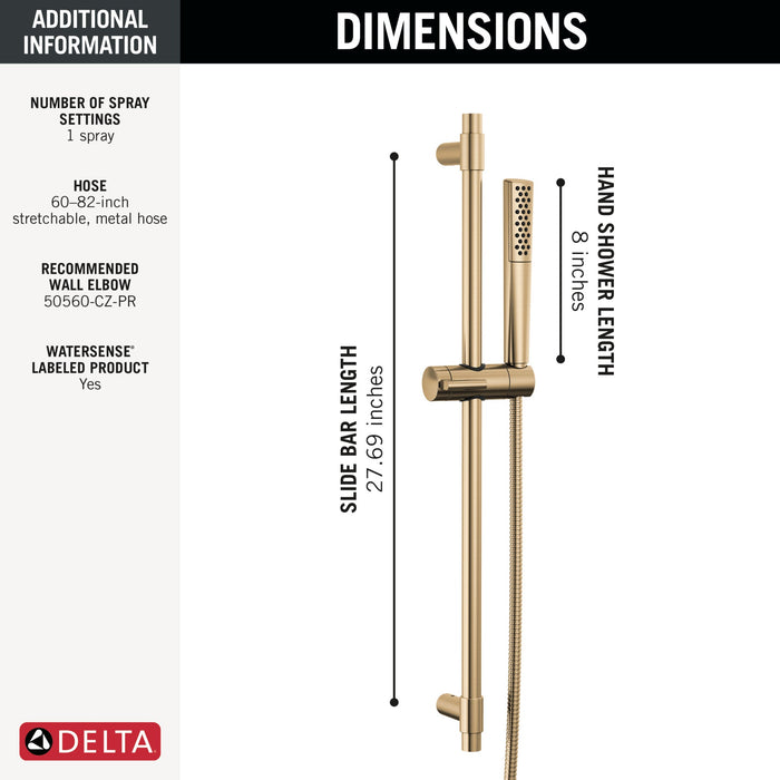 Delta Universal Showering Components 51808 Premium Single-Setting Slide Bar Hand Shower