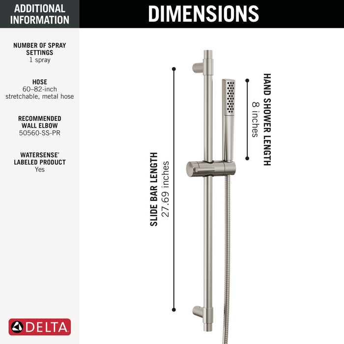 Delta Universal Showering Components 51808 Premium Single-Setting Slide Bar Hand Shower
