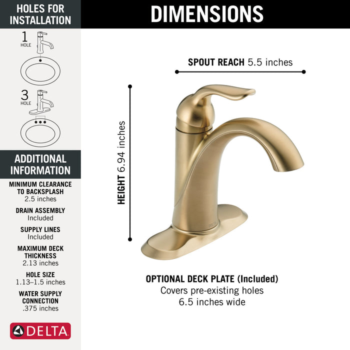 Delta Lahara 538 Single Handle Bathroom Faucet, champagne bronze - view 4