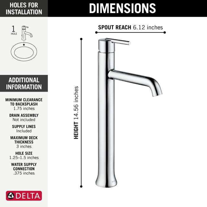 Delta Trinsic 759 Single Handle Vessel Bathroom Faucet, chrome - view 4