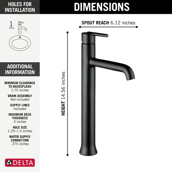 Delta Trinsic 759 Single Handle Vessel Bathroom Faucet, matte black - view 4