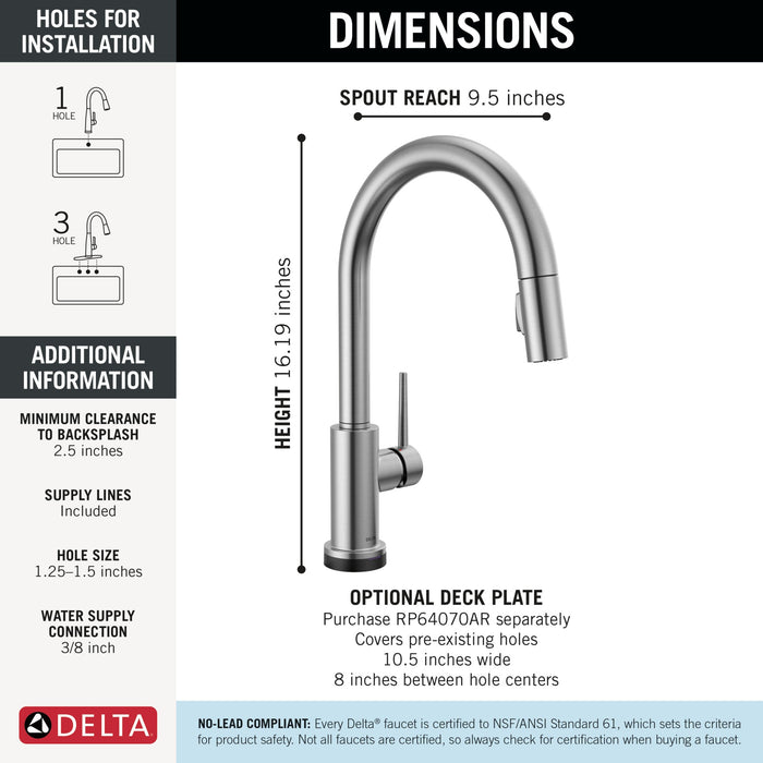 Delta Trinsic 9159TL TouchTouch 2O Technology Kitchen Faucet with Touchless Technology, arctic stainless - view 3