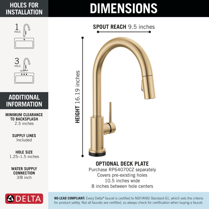 Delta Trinsic 9159TL TouchTouch 2O Technology Kitchen Faucet with Touchless Technology, champagne bronze - view 3