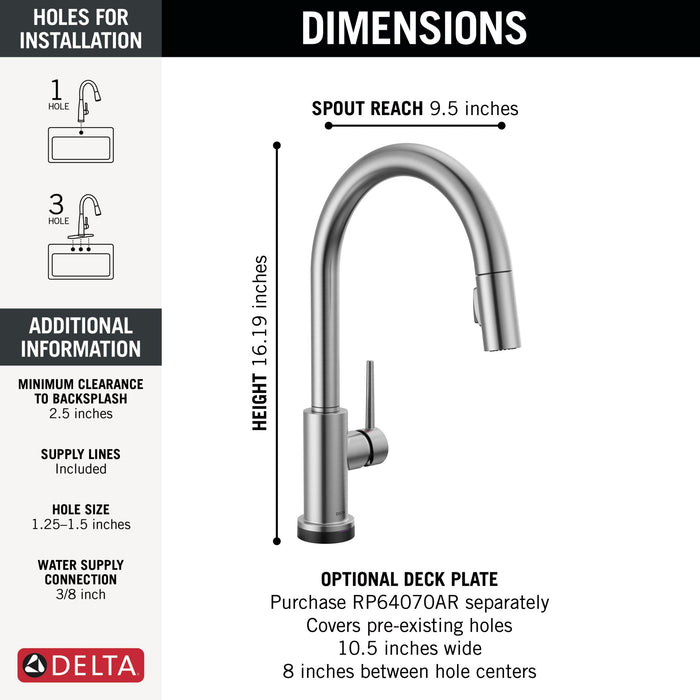Delta Trinsic 9159TLV VoiceIQ Kitchen Faucet with TouchTouch 2O Technology with Touchless Technology, arctic stainless -...