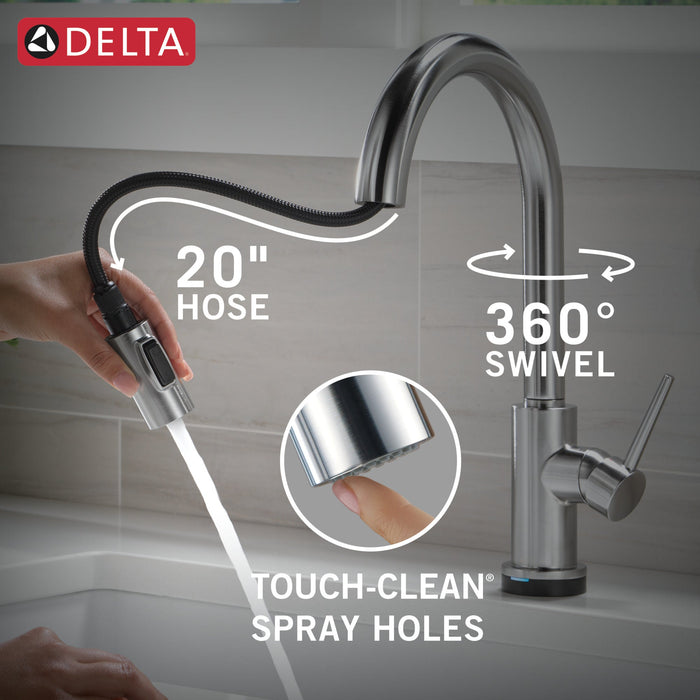 Delta Trinsic 9159TLV VoiceIQ Kitchen Faucet with TouchTouch 2O Technology with Touchless Technology, arctic stainless -...
