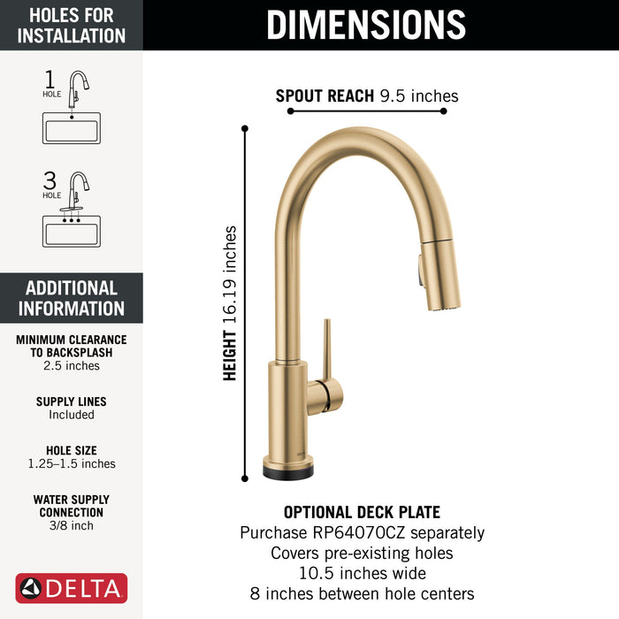 Delta Trinsic 9159TLV VoiceIQ Kitchen Faucet with TouchTouch 2O Technology with Touchless Technology, champagne bronze -...