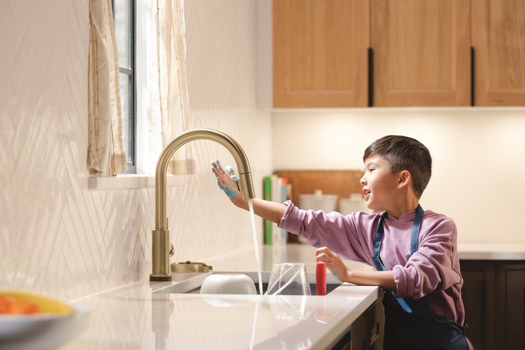 Delta Trinsic 9159TLV VoiceIQ Kitchen Faucet with TouchTouch 2O Technology with Touchless Technology, champagne bronze -...
