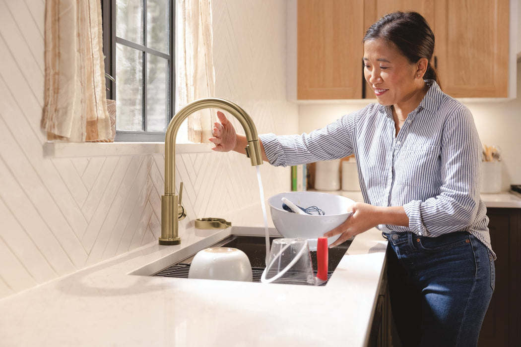 Delta Trinsic 9159TLV VoiceIQ Kitchen Faucet with TouchTouch 2O Technology with Touchless Technology, champagne bronze -...