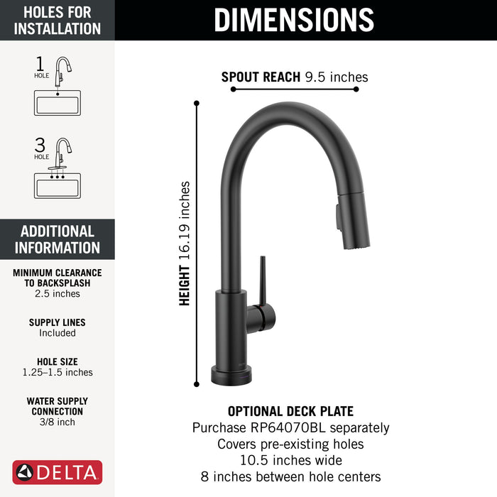 Delta Trinsic 9159TLV VoiceIQ Kitchen Faucet with TouchTouch 2O Technology with Touchless Technology, matte black - view 3