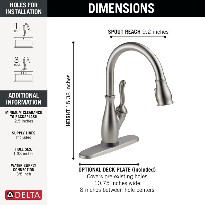 Delta Leland 9178TL TouchTouch 2O Technology Kitchen Faucet with Touchless Technology, spotshield stainless - view 2
