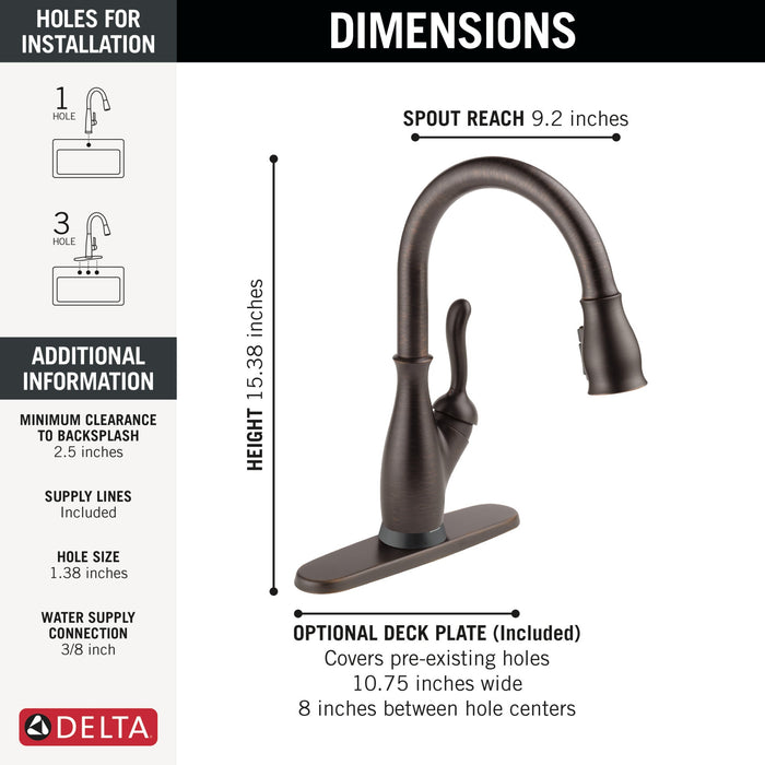 Delta Leland 9178TL TouchTouch 2O Technology Kitchen Faucet with Touchless Technology, venetian bronze - view 2