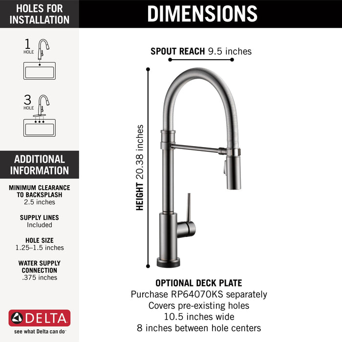 Delta Trinsic 9659TL TouchTouch 2O Technology Kitchen Faucet with Touchless Technology, black stainless - view 3