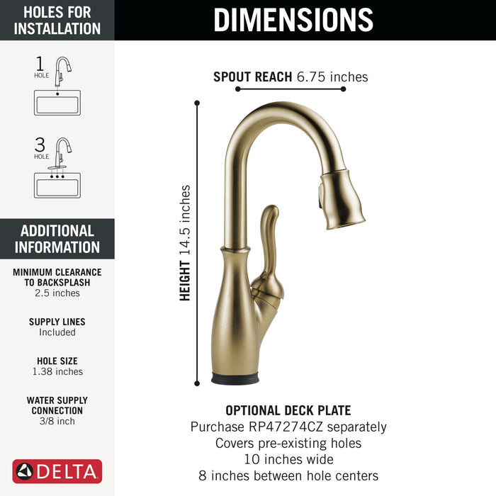 Delta Leland 9678TL Touch2O Bar / Prep Faucet with Touchless Technology, champagne bronze - view 2