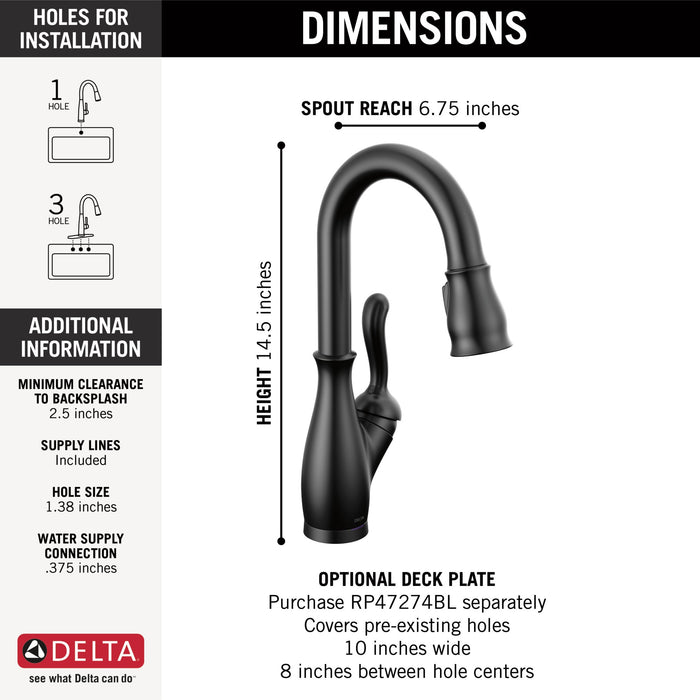 Delta Leland 9678TL Touch2O Bar / Prep Faucet with Touchless Technology, matte black - view 2