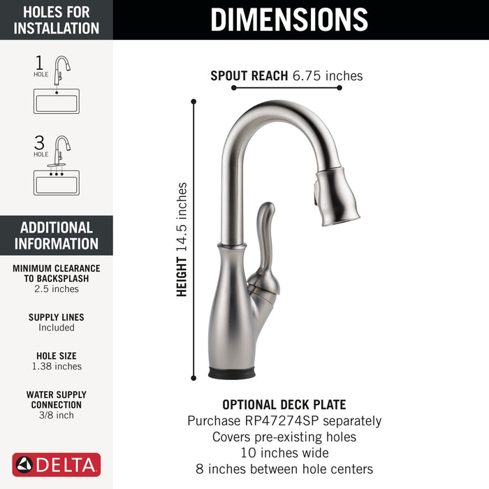 Delta Leland 9678TL Touch2O Bar / Prep Faucet with Touchless Technology, spotshield stainless - view 2