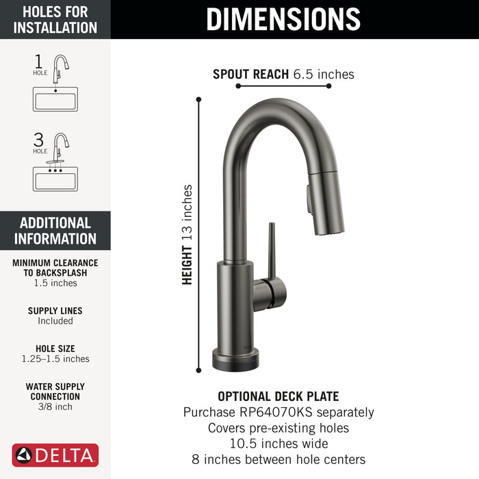 Delta Trinsic 9959TL Touch2O Bar / Prep Faucet with Touchless Technology, black stainless - view 2