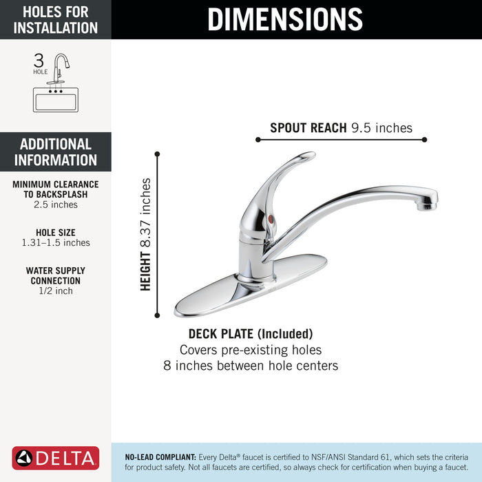 Delta Foundations B1310LF Single Handle Kitchen Faucet, chrome - view 4