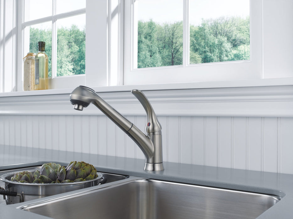 Delta Foundations B4310LF Single Handle Pull-Out Kitchen Faucet, stainless - view 2