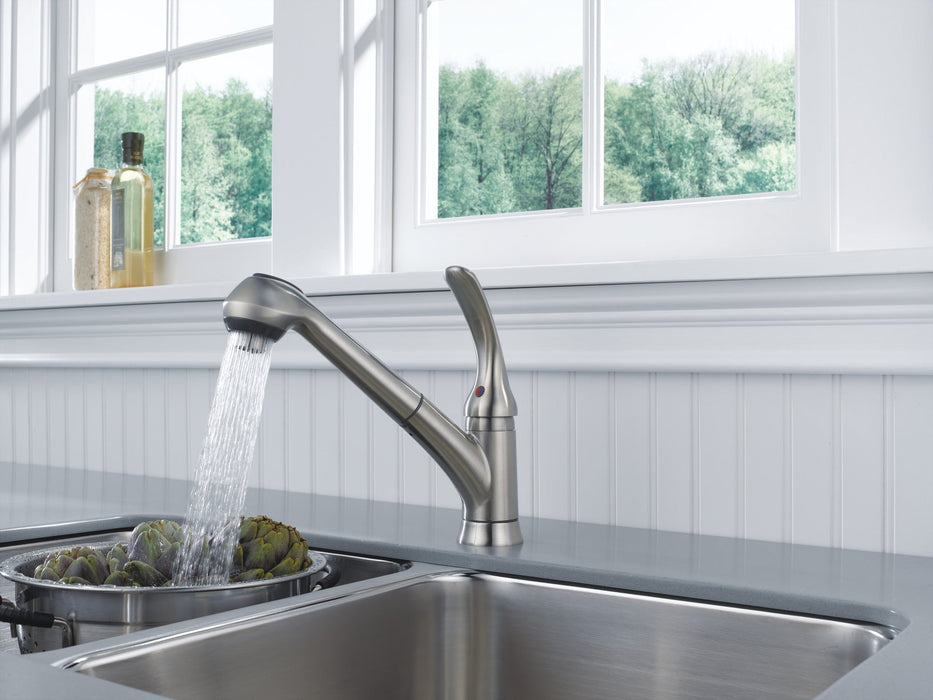 Delta Foundations B4310LF Single Handle Pull-Out Kitchen Faucet, stainless - view 4