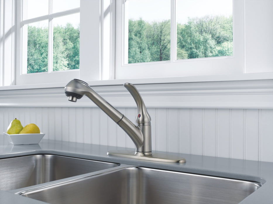 Delta Foundations B4310LF Single Handle Pull-Out Kitchen Faucet, stainless - view 5