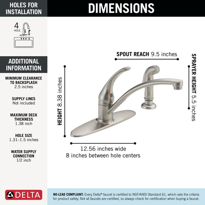 Delta Foundations B4410LF Single Handle Kitchen Faucet with Spray, stainless - view 4