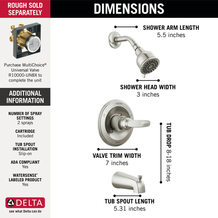 Delta Foundations BT13410 Monitor 13 Series Tub & Shower Trim, stainless - view 3
