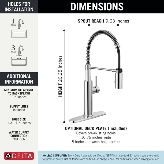 Delta Antoni 18803 Single-Handle Pull-Down Spring Kitchen Faucet, chrome - view 2