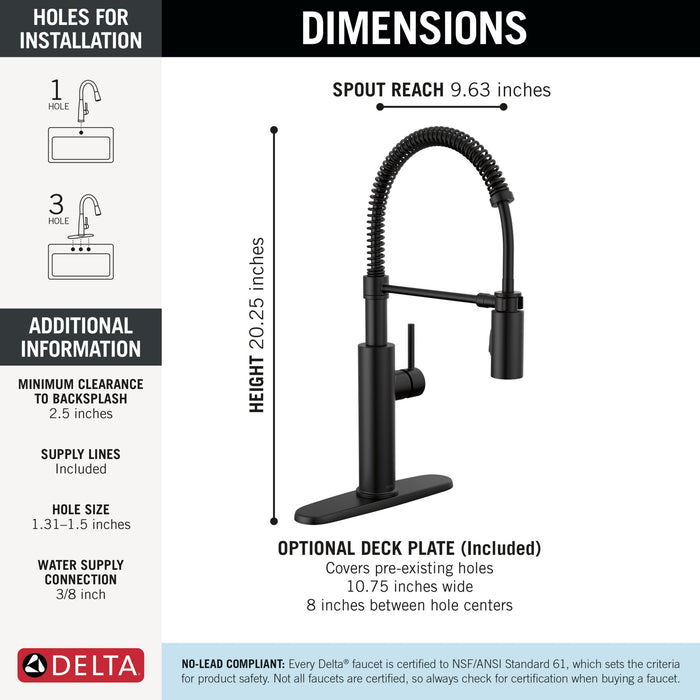 Delta Antoni 18803 Single-Handle Pull-Down Spring Kitchen Faucet, matte black - view 2