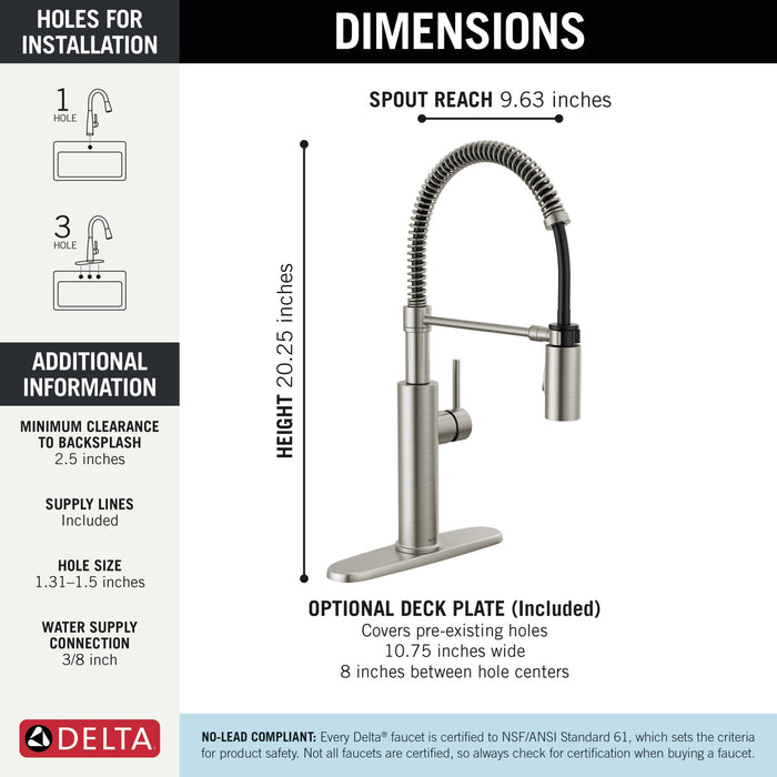 Delta Antoni 18803 Single-Handle Pull-Down Spring Kitchen Faucet, spotshield stainless - view 2