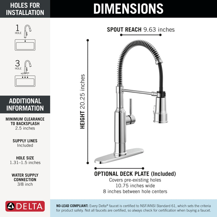 Delta Theodora 18804Z Single-Handle Pull-Down Spring Kitchen Faucet, chrome - view 2
