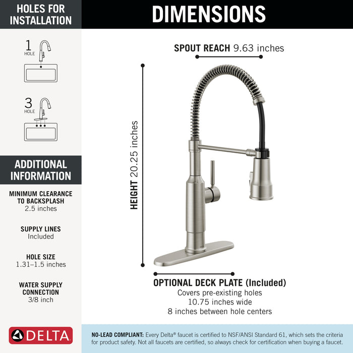 Delta Theodora 18804Z Single-Handle Pull-Down Spring Kitchen Faucet, spotshield stainless - view 2